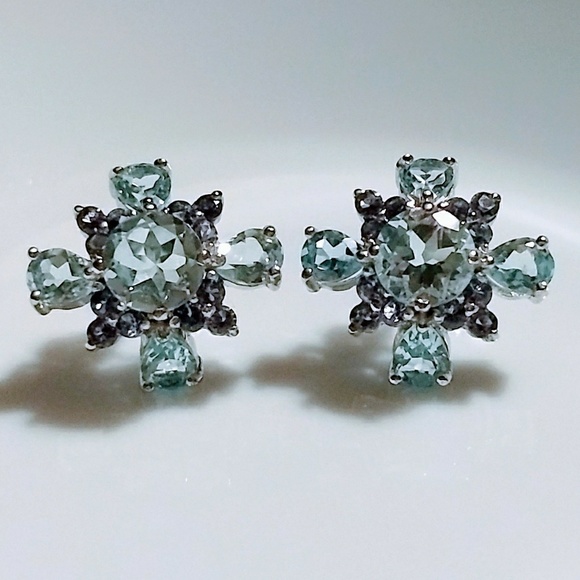 BLUE TOPAZ TANZANITE 14K W GOLD STERLING SILVER - Picture 2 of 5